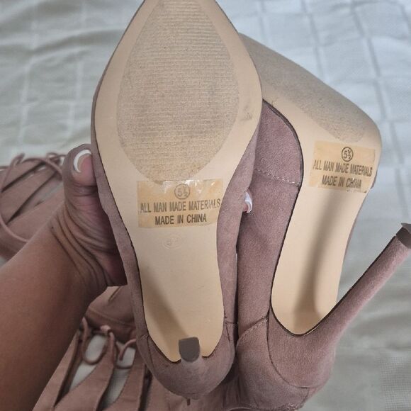 Fashion Nova Tan Over the Knee Lace-Up Boots - Picture 6 of 16